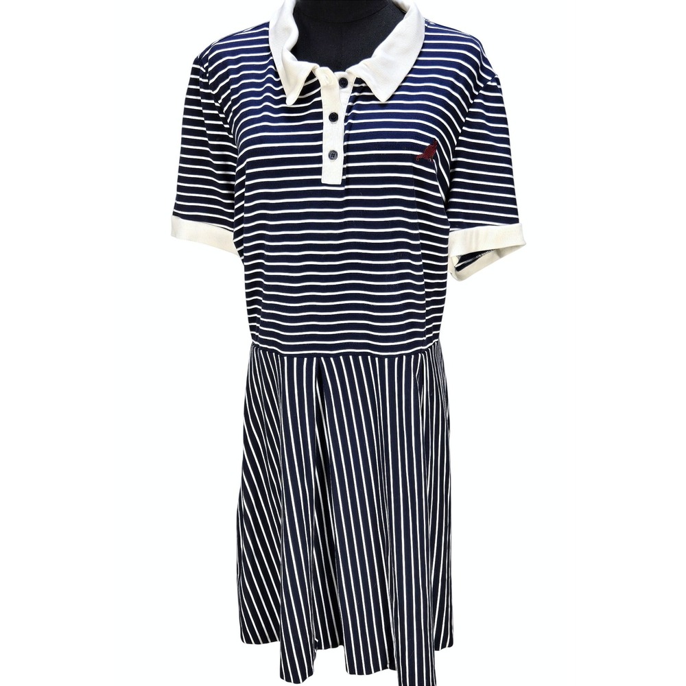 Women's ModCloth 4X Polo Dress Navy Blue White Striped Nautical Retro Pinup